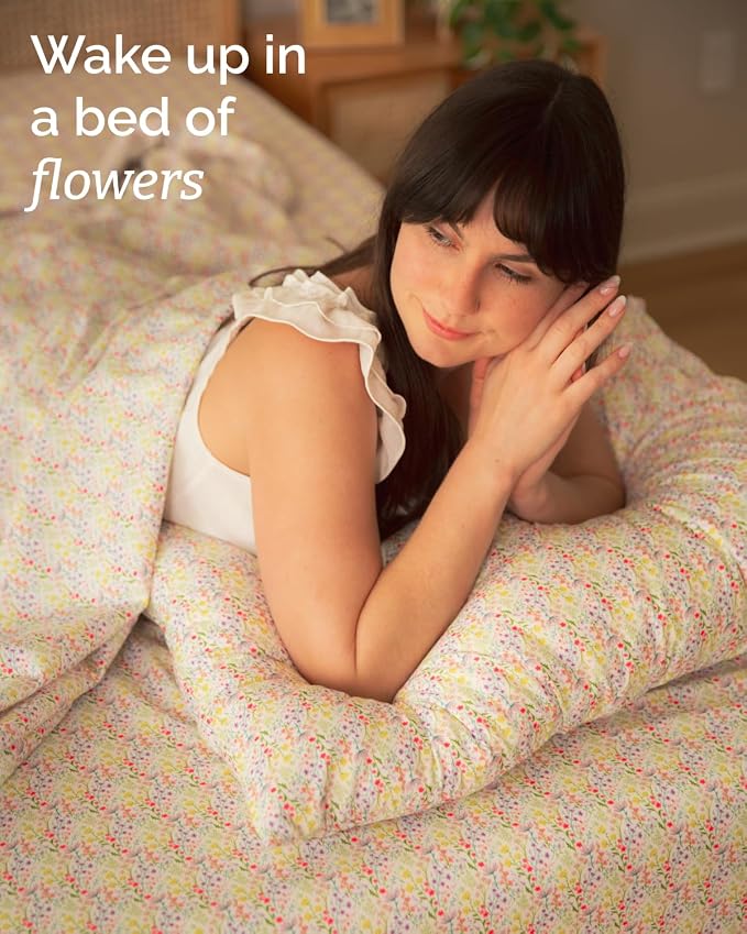 Full 4 Piece Floral Sheet Set - Soft, Breathable & Cooling - Rosebud Sprigs | 1 Flat, 1 Fitted & 2 Pillowcases w/ Deep Pockets, Boho Botanical Floral Bedding, Breathable & Cooling, Wrinkle & Fade Free