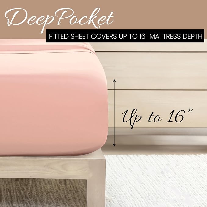 Linen Market Brushed Microfiber Full Sheet Set 4 Piece – Oeko-TEX Certified Ultra Soft & Wrinkle-Free - 16" Deep Pocket Sheets - Easy Care Full Size - Blush