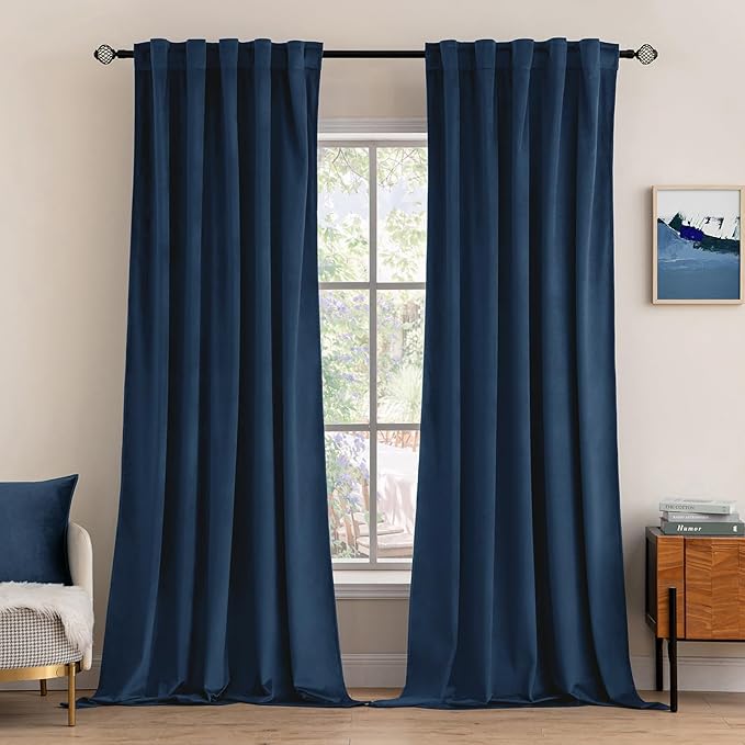 MIULEE Navy Blue Velvet Curtains 52x84 inches Luxury Blackout Curtains | Thermal Insulated, Super Soft Window Drapes for Bedroom Living Room, Rod Pocket & Back Tab