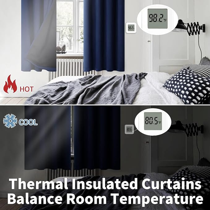 BGment Short 100% Blackout Curtains for Bedroom, Thermal Insulated Energy Efficiency Noise Reducing Grommet Curtains 54 Inch Length with Liner for Small Window 2 Panels Each 42 Inch Wide, Navy Blue