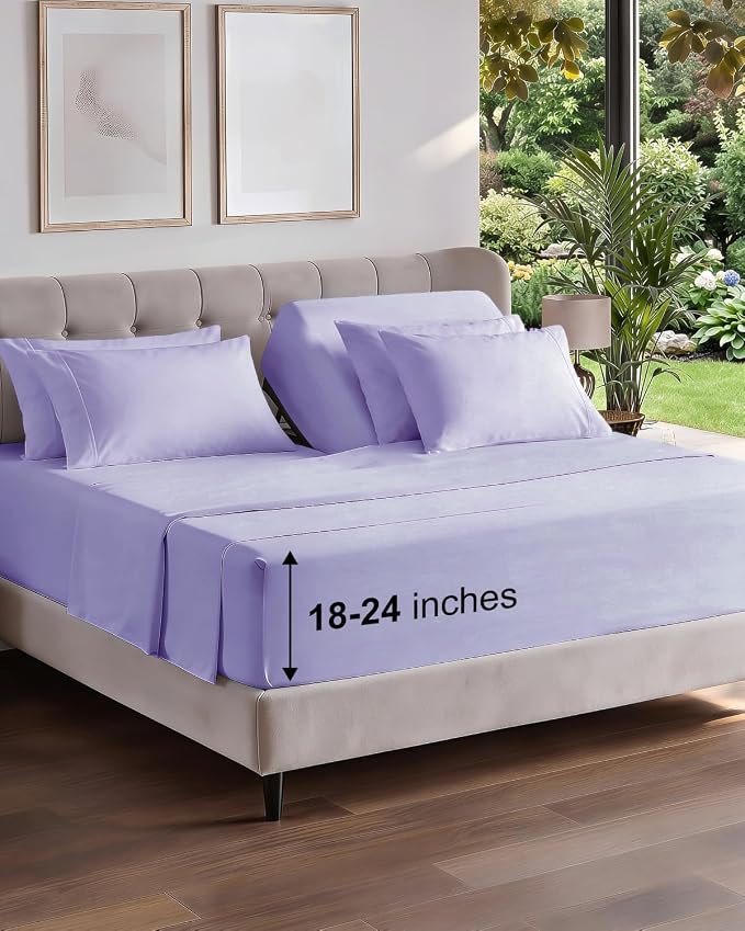 Extra Deep Flex Top Split Head King Sheet Set - 6 Piece Breathable and Cooling Sheets - Hotel Luxury Bedding for Women, Men, Kids & Teens - Easy Secure Fit - Extra Deep Pockets - Lavender