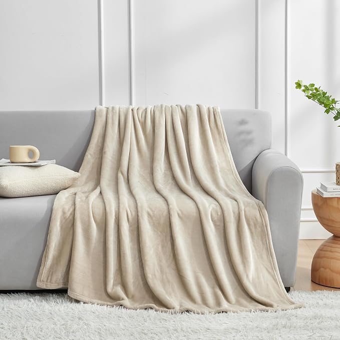 Hansleep Queen Taupe Fleece Blanket, Soft Flannel Bed Blanket | Fuzzy Cozy Blanket 90x90 Inches, Multi-use for Bed, Sofa, Couch, Travel, Camping, All Season Warm Lightweight Cover