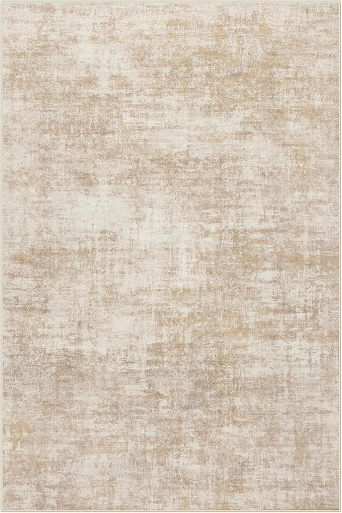 8x10 Area Rugs for Living Room: Washable Abstract Beige Badroom Carpet | Non-slip TPE backing makes this washable soft low-pile rug safe & durable, Pet-friendly decor for dining room,nursery,office