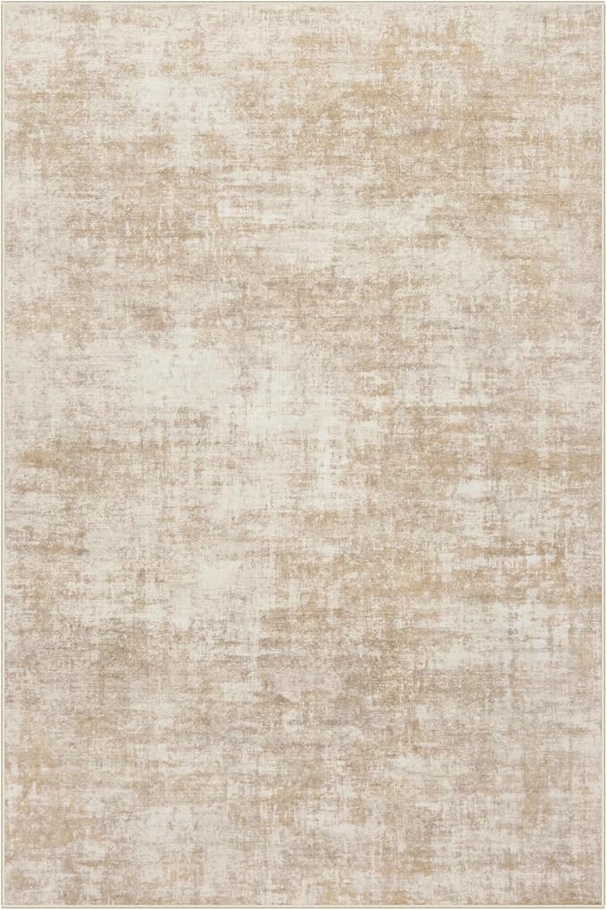 4x6 Area Rugs for Living Room: Washable Abstract Beige Badroom Carpet | Non-slip TPE backing makes this washable soft low-pile rug safe & durable, Pet-friendly decor for dining room,nursery,office