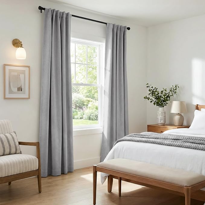 INOVADAY 100% Blackout Curtains 96 Inches Length 2 Panels Set, Back Tab/Rod Pocket Linen Black Out Curtains for Bedroom, Thermal Insulated Window Drapes - Grey, W50 X L96 | Linen Textured, Light Blocking, Room Darkening, Thermal Insulated, Back Tab Top...