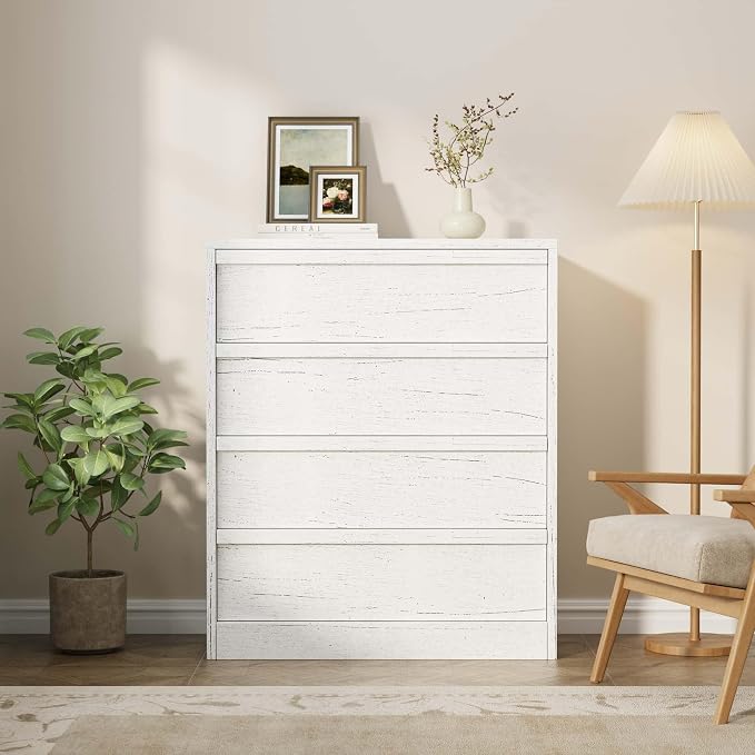 Garvee 4 Dresser for Bedroom, 39.3" Tall Dresser, Freestanding Vertical Drawer with Storage, Wooden Closet Chest Storage for Living Room, Hallway, Entryway, White