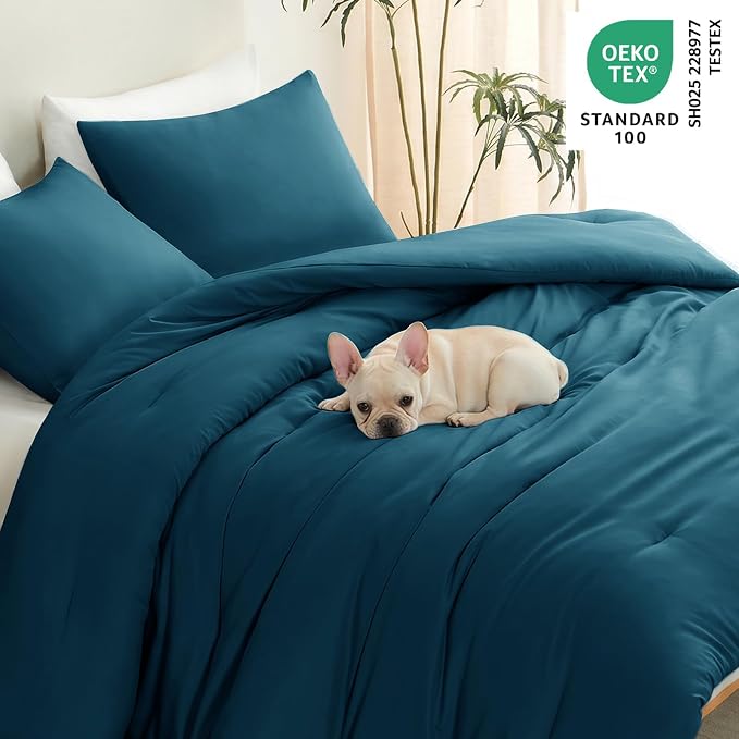 King Comforter Set, 3 Pieces Down Alternative Bedding, Lyons Blue | 270 GSM All Season Comforter with 4 Corner Ties for Use as a Duvet Insert, OEKO-TEX Certified, 2 Pillowcases, 102 x 90 in