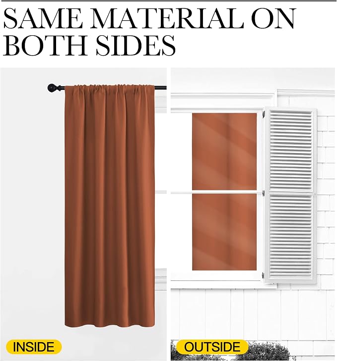 NICETOWN Burnt Orange Blackout Curtains for Window 42" w x 36" L 2 Panels | Thermal Insulated Solid Rod Pocket Draperies Panels for Bedroom Living Room Kitchen, Light Blocking Noise Reducing Home Decor