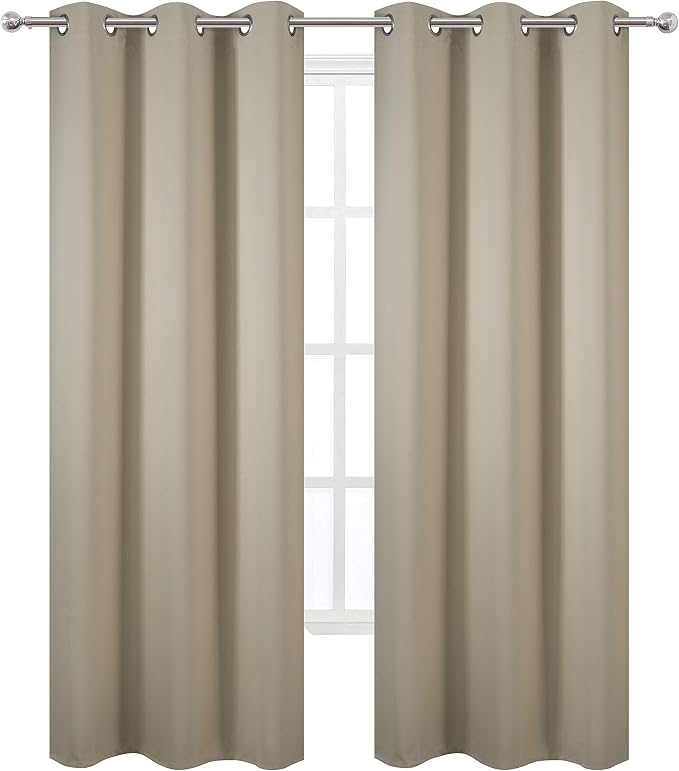Beige Blackout Curtains/42 x 84 Inch/Set of 2 Panels Room Darkening Curtains for Bedroom