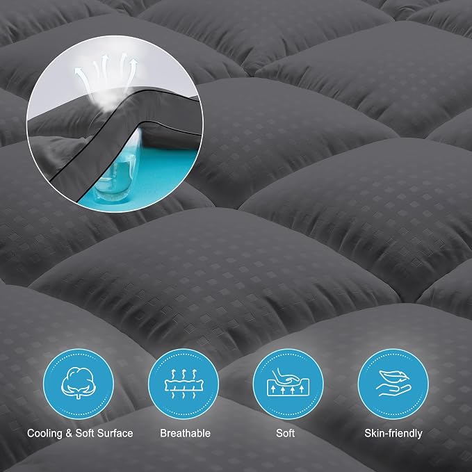 MASVIS Twin XL Size Dual Layer 4 Inch Memory Foam Mattress Topper, 2 Inch Gel Memory Foam and 2 Inch Cooling Pillow Top Mattress Pad Cover for Back Pain, Medium Support,Gray