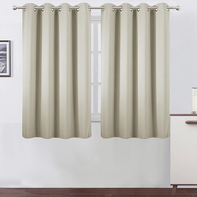 Light Beige Blackout Curtains/52 x 45 Inch Length Kids Curtains/Set of 2 Panels Grommet Bedroom Curtains for Living Room