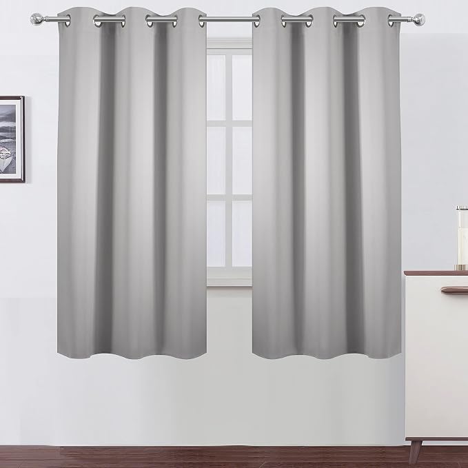 Light Grey Blackout Curtains 34 x 63 Inch Length/Set of 2 Curtain Panels/Thermal Insulated Room Darkening Blackout Curtains for Bedroom