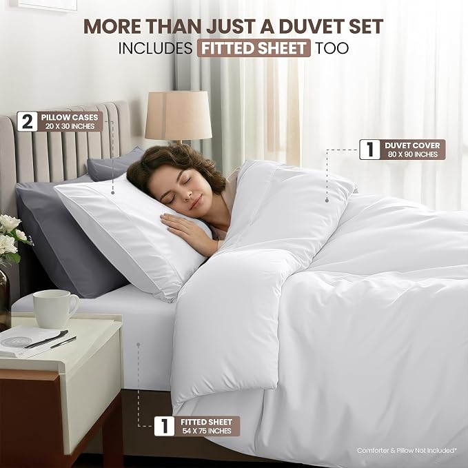 Utopia Bedding Duvet Cover Full with Fitted Sheet (54x75) - 2 Pillow Case (20x30) - All Season Luxury Bed in a Bag with Zippered Duvet Cover - No Comforter (White)
