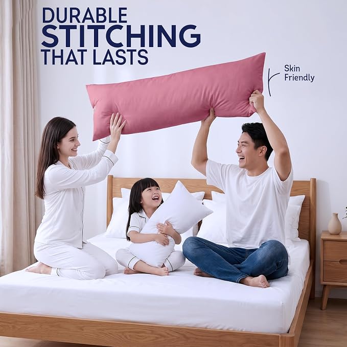 DOWNCOOL Large Body Pillow Insert- Breathable Full Body Pillow for Side Sleeper - Soft Long Bed Pillow for Adults - 20 x 54 inch (Pink)