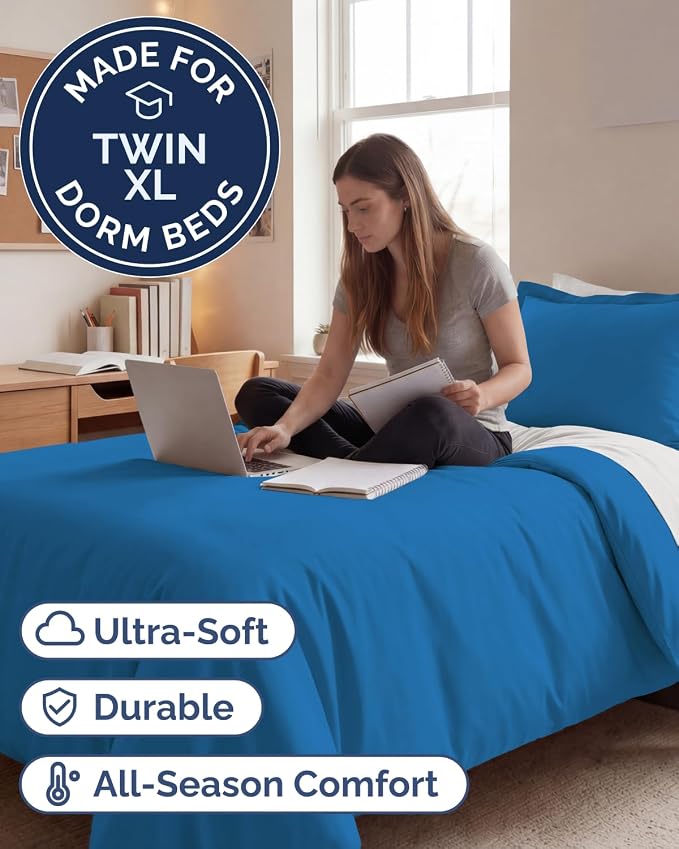 Duvet Cover Twin/Twin XL - 2 Piece with Zipper Closure - Royal Blue | Extra Soft, Breathable, Twin/Twin XL Duvet Cover 68" x 90" w/ 1 Pillow Sham, Zipper Closures & Ties, Women, Men, Kids & Teens