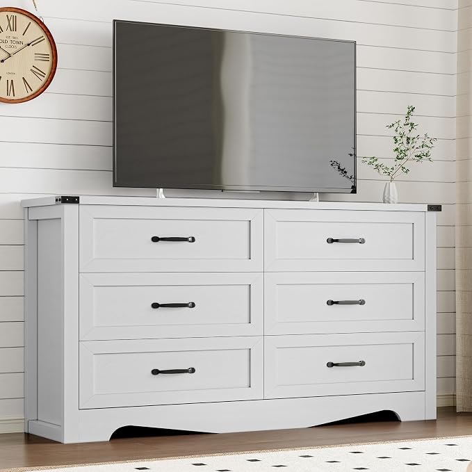 BORNOON 6-Drawer Dresser for Bedroom, Modern Wooden Chest of Drawers with Metal Handles, Anti-Tipping Design, Sturdy and Stable Storage Organizer for Living Room, Entryway, Home Office