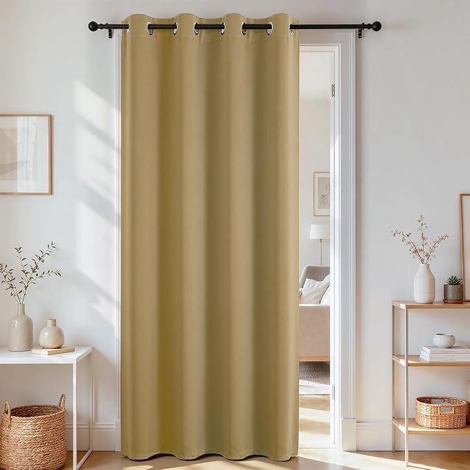 Joydeco Door Curtain Blackout Curtains for Doorway Privacy Closet Drapes | Room Divider Curtains for Bedroom Living Room, Sliding Door Curtains for Open Closet (Beige, 40Wx78L, 1 Panel)