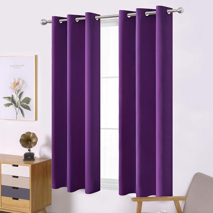 Purple Blackout Curtains 40 x 63 Inch Length/Set of 2 Curtain Panels/Thermal Insulated Room Darkening Blackout Curtains for Bedroom