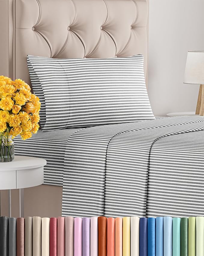 Twin XL Size 3 Piece Sheet Set - Soft & Cooling Bed Sheets - Grey Stripes 1 | Fits 8 Inch to 16 inch Mattress, Wrinkle Free & Fade Resistant with Deep Pockets, Breathable, Comfy Hotel Luxury Bedding