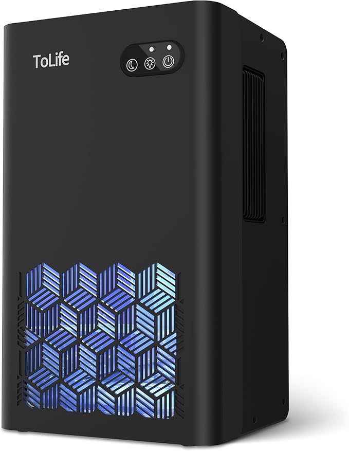 ToLife Dehumidifier, 1000 Sq Ft 95 oz Tank with Sleep Mode, Auto Shutoff | Portable for Home, Bedroom, Bathroom and Basement with 7-Color LED Light, Black