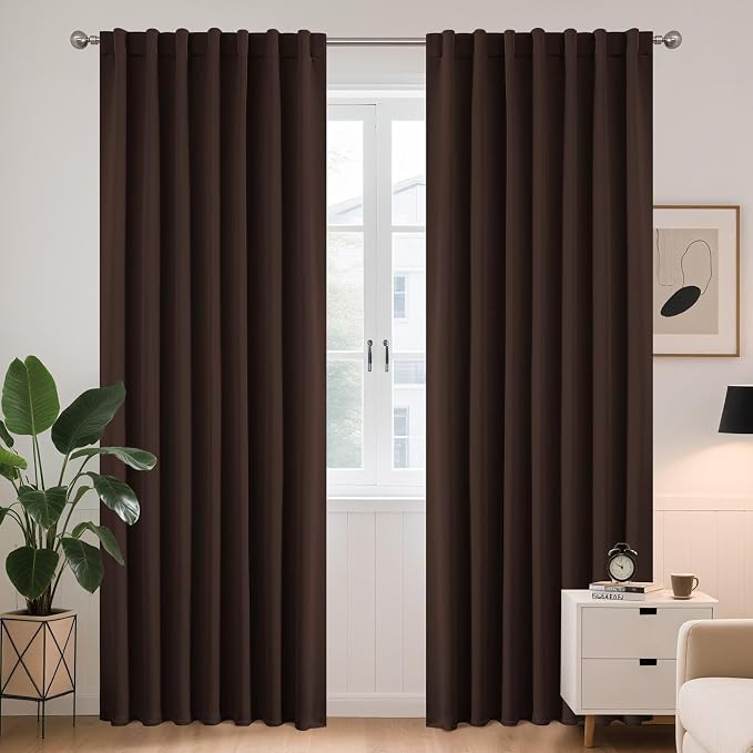 Joydeco 72 Inch Blackout Curtains for Bedroom, Thermal Insulated Black Out Curtains, Room Darkening Drapes for Living Room Window Rod Pocket Back Tab (W52 x L72 Inch, Chocolate)