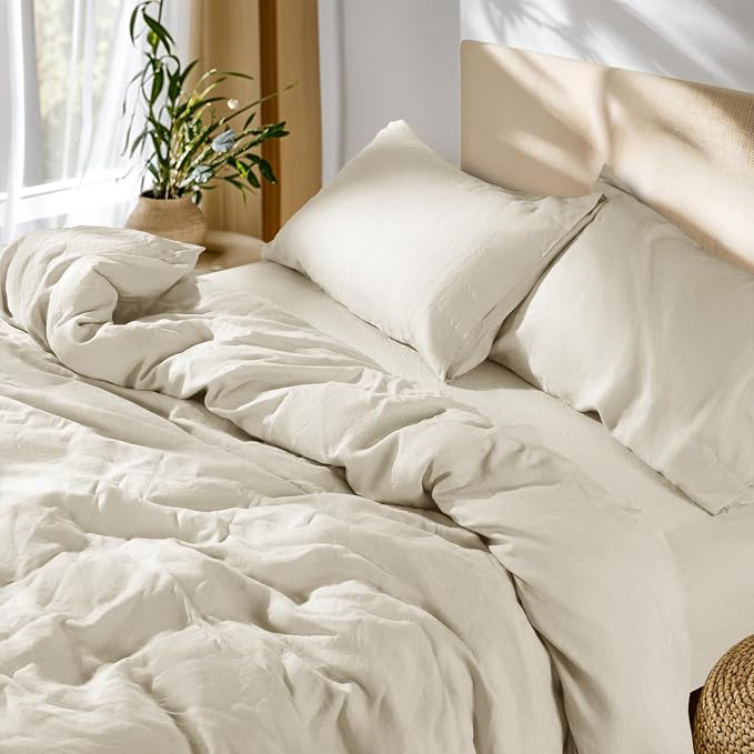 SONORO KATE 100% French Linen King Duvet Cover Set,Zipper Closure,3PC | Natural French Flax,Soft Breathable for Hot Sleepers,Moisture Wicking & Durable,4 Corner Ties,Cream