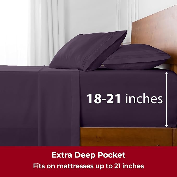 Mellanni Iconic 4-Piece, Ultra Soft Sheet Set (California King, Purple) | 10M+ Sleepers. Lab-tested: Sleeps Cool, Stays Bright, Strong, Smooth. Good Housekeeping Best Bedding, 7 yrs running.