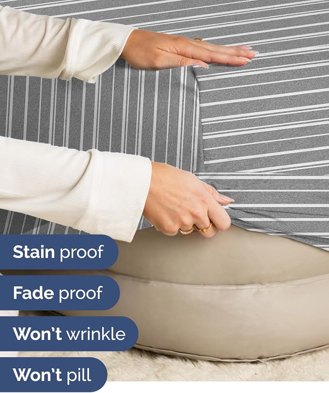 2 Pack Extra Deep Queen Fitted Sheets with Deep Pockets - Grey Stripes | Hotel Luxury Bottom Fitted Sheets Only, Soft, Fade & Wrinkle Free, Breathable & Comfy, All Around Elastic Fitted Sheets