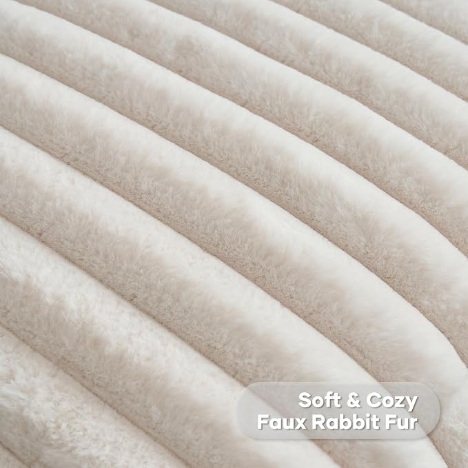 FUTEI Pack of 2 Faux Fur Throw Pillow Covers 16x16 Inch, Light Beige | Fluffy Faux Rabbit Fur Front/Premium Velvet Back,Hidden Zipper,Machine Washable,Non-Shedding,Colorfast,Insert Not Included.