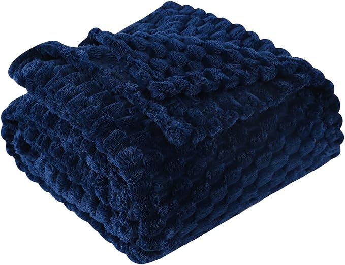Blue Throw Blanket 50"×60" Gifts for Mom Fuzzy 3D Jacquard Decorative | Flannel Fleece Super Soft Plush Cozy Blanket for Couch Sofa Chair Lightweight