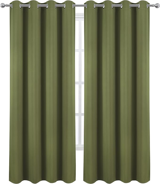 Blackout Curtains 66 x 95 inch/Olive Green Curtains Set of 2 Panels/Thermal Insulated Room Darkening Bedroom Curtains