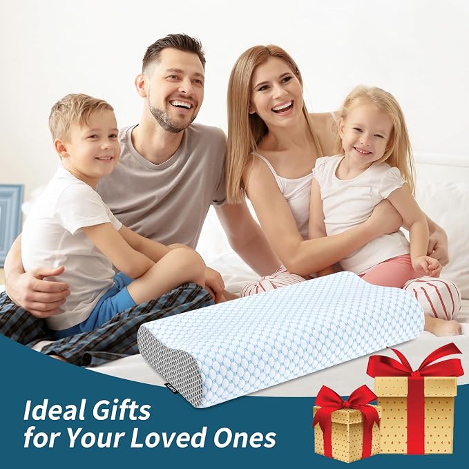 Cervical Pillow for Neck Pain Relief, Contour Memory Foam Pillows for Sleeping, Ergonomic Pillow Cooling Pillow Bed Pillow Neck Support for Side Back Stomach Sleepers (Blue & Grey, Queen Size)