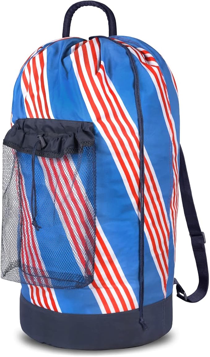 Backpack Laundry Bag with Shoulder Straps and Mesh Pocket Durable Nylon Clothes Hamper Bag with Drawstring Closure for College, Travel, Laundromat, Apartment