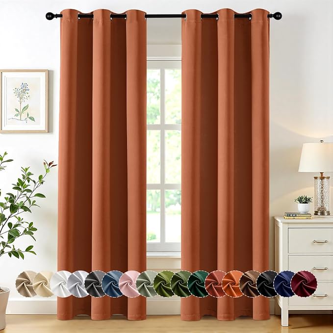 MIULEE Fall Blackout Curtains for Bedroom 2 Panels 40 x 72 Inch Long Rust | Thermal Insulated, Living Room Darkening Grommet Drapes, Noise Reducing, Light Blocking Window Treatments