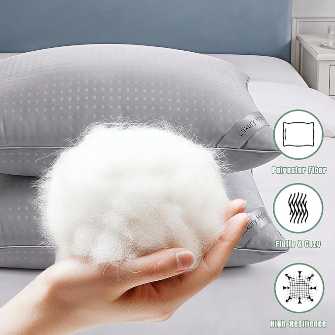 Standard Size Bed Pillows for Sleeping Set of 4,4 Pack Great Support Luxury Hotel Pillows for Side,Stomach and Back Sleepers(Grey,4-Pack)
