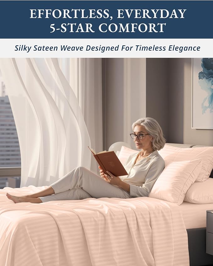 LANE LINEN Brown Sheets King 100% Egyptian Cotton Sateen - Veiled Rose | King Top Sheets Only - 4-Piece Set, For A Luxurious Night's Sleep, For Guests And Everyday Use, Guest-Ready Comfort