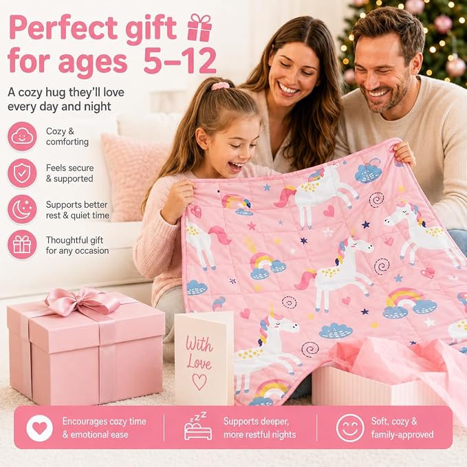 Pink Unicorn Weighted Blanket 2lbs Small Weighted Lap Pad Gifts, 20"x30" | Unicorn Heavy Throw Blanket, Breathable Cooing Mini Pink Blanket, 2lbs Small Lap Blanket Birthday Gift for Lovely One