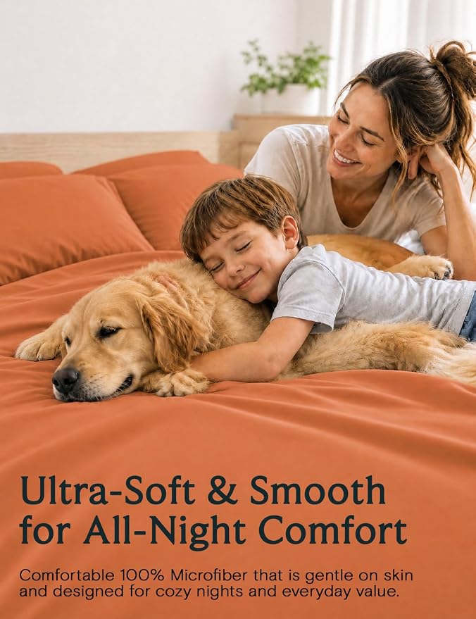 LuxClub King Size Sheets Set, Deep Pocket King Sheets Bed Sheets 4PC, Cooling Sheets King Sized Breathable, Soft Hotel Luxury Bedding Wrinkle Free, Silky Fitted Sheet & Pillowcase Sets, Autumn Orange | LuxClub Silky Fitted Sheet & Pillowcase Sets, Brea...