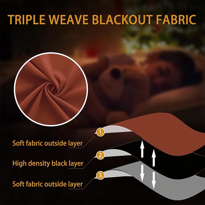 Dusty Burnt Orange Fall Curtains 63 Inch Length for Bedroom 2 Panels Set Blackout Grommet Mid Century Modern Thermal Insulated 70s Curtains for Living Room Window Office Workout Gym 42x63 Inches Long