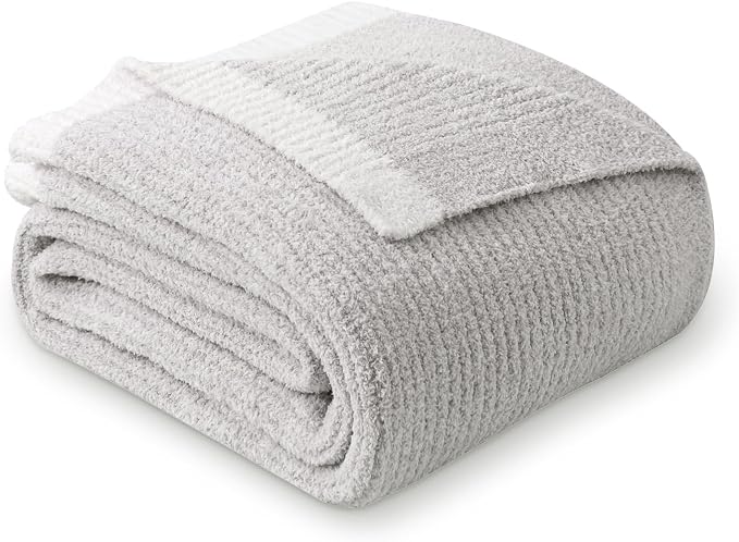 MH MYLUNE HOME Ultra Soft Ribbed Throw Blanket Plush, Gray, 60"x80" | Reversible Fleece Throw Blanket, Comfy Fluffy Fuzzy Plush Blanket Throws for Couch Sofa Bed, Cozy Blankets for Women Gift