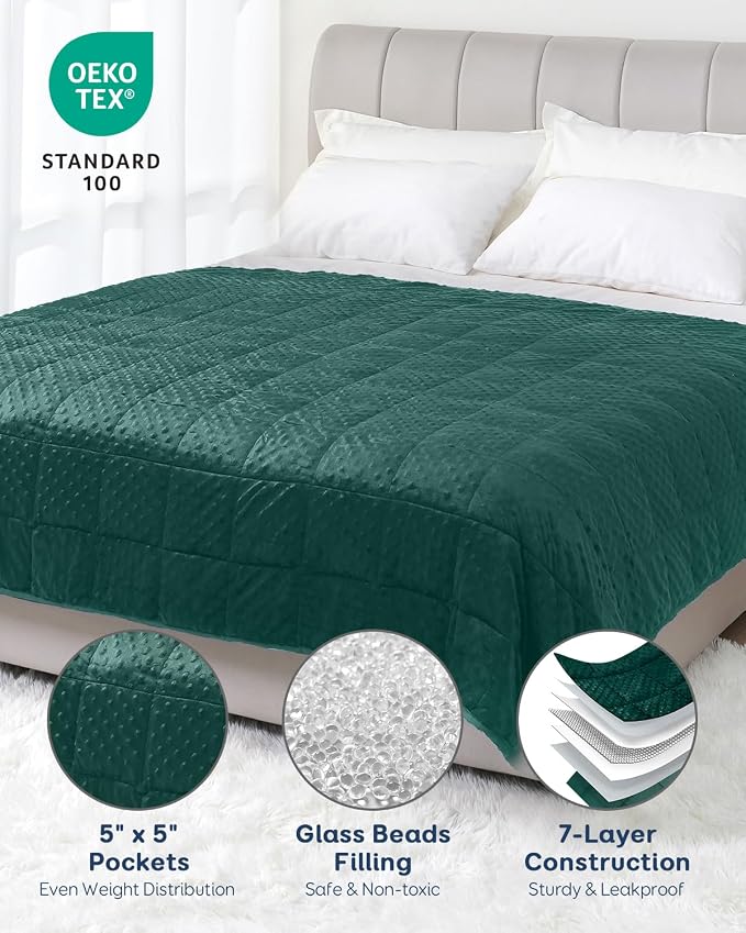 15lbs Weighted Blanket for Adults, 48"x72" Twin Size Heavy Blankets | Soft Raised Minky Dot Texture, Reversible Cooling & Cozy for All Seasons, 7-Layer Design for Even Weight, Machine Washable
