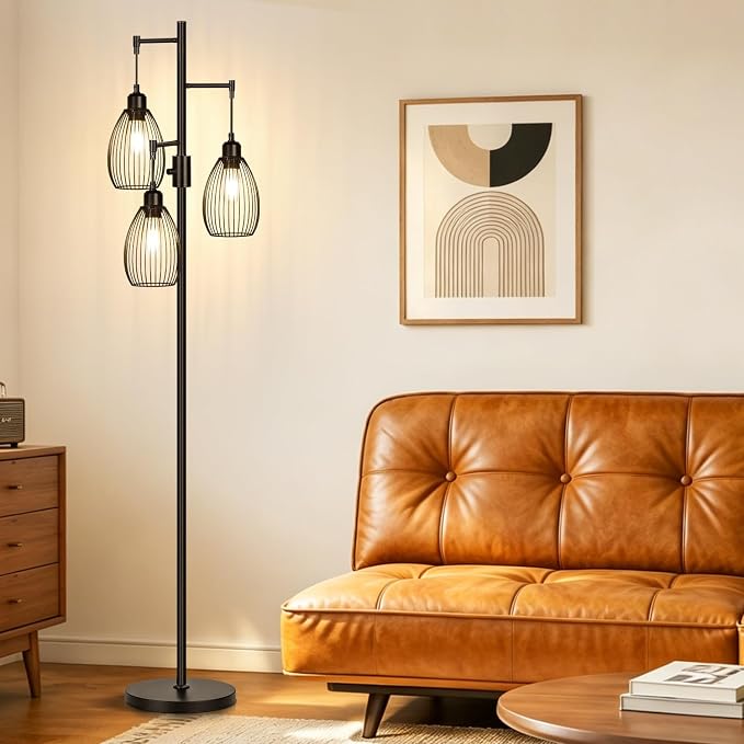 Torondo 70’’ Dimmable Floor Lamp, 3 x 800LM LED Edison Bulbs Included, Industrial Floor Lamps for Living Room, Rustic Tall Lamps Standing Lamp for Bedrooms Living Room
