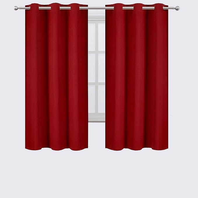 Red Bedroom Blackout Curtains/38 x 63 Inch Long/Set of 2 Curtain Panels/Thermal Insulated Room Darkening Curtains for Bedroom