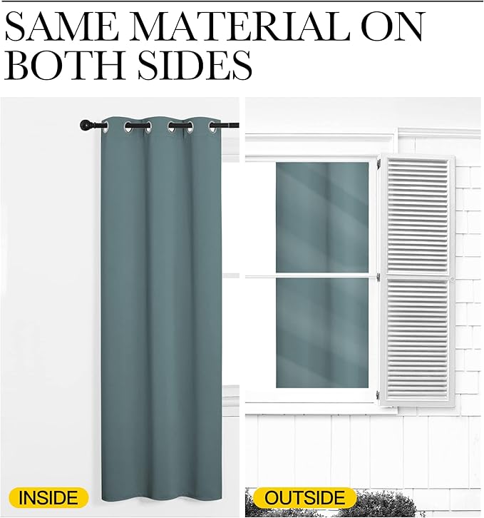 NICETOWN Greyish Blue Blackout Curtains for Guest Room 42" x 48" 2 Panels | Modern Noise Reducing Thermal Insulated Privacy Room Darkening Drape Panels for Bedroom Boy's Door Small Short Window Decor