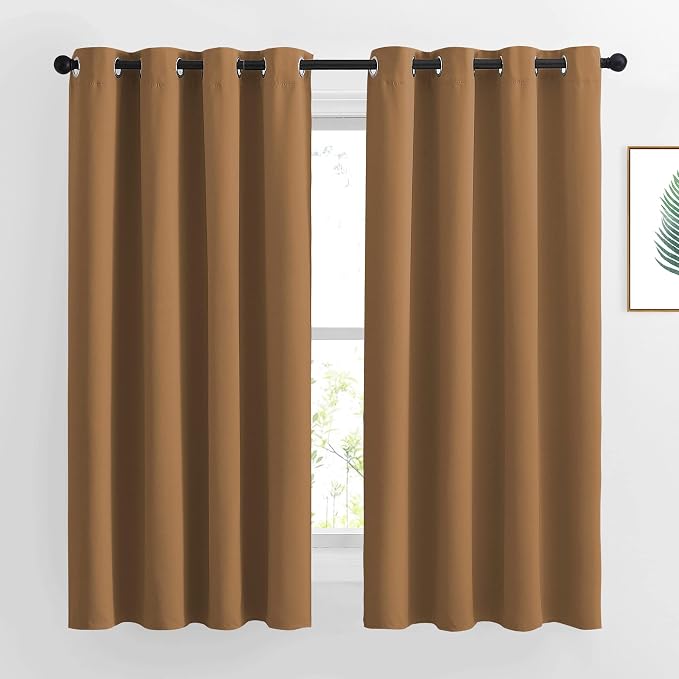 NICETOWN Bedroom Curtains 63 inch Length 2 Panels - Grommet Top Blackout Room Darkening Sound Reduction Privacy Thermal Drapes for Flat/Laundry, Gold Brown, W52 x L63