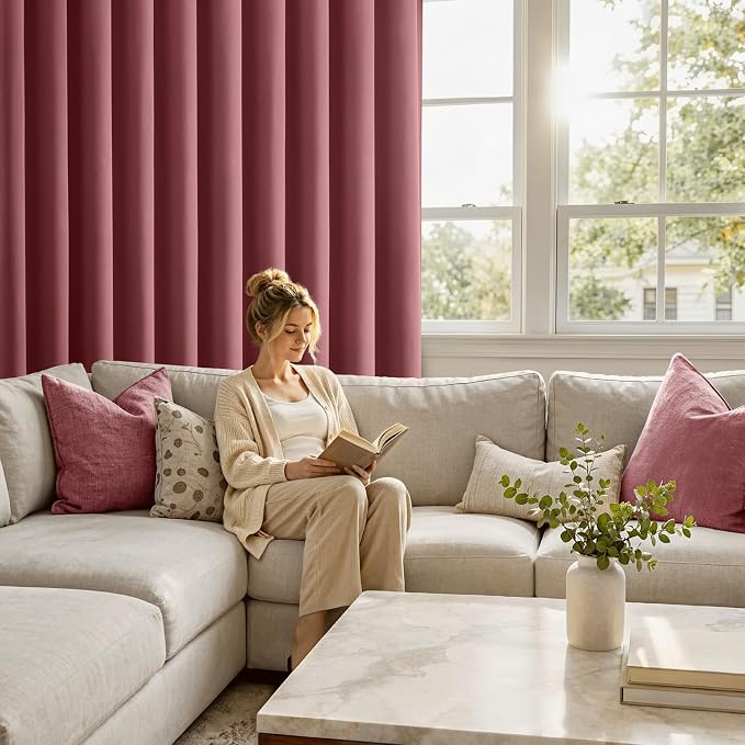 MIULEE 4 Panel Set Short Bedroom Blackout Curtains 54 Inch Long Dusty Rose | Thermal Curtains for Summer Heat, Light Blocking Privacy Window Drapes, Top&Bottom Rod Pocket