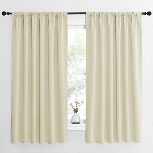 NICETOWN Blackout Curtains for Bedroom, Home Decorations Thermal Insulated Solid Rod Pocket Blackout Drapes for Cafe (Beige, One Pair, 62 x 63-inch)