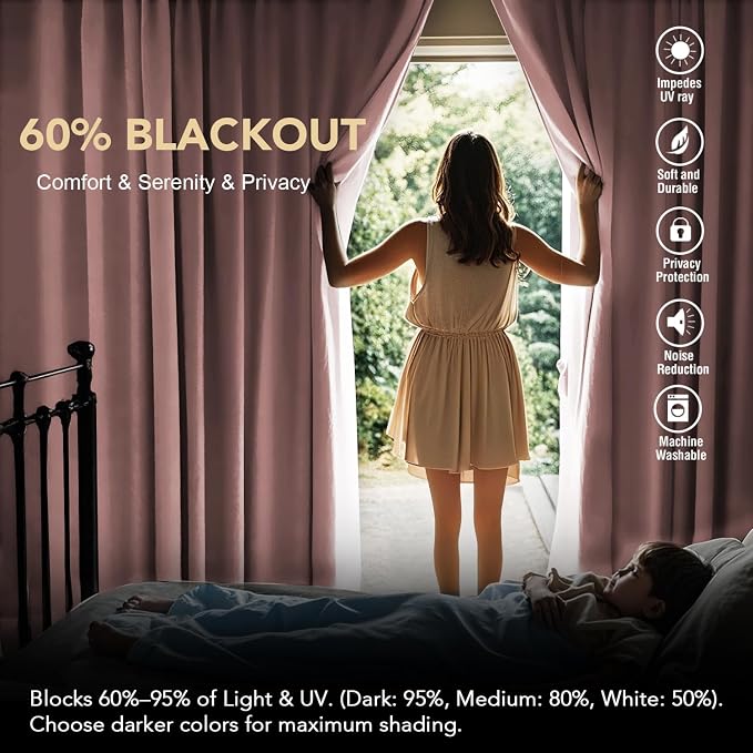 H.VERSAILTEX Blackout Curtains Thermal Insulated Window Treatment Panels Room Darkening Blackout Drapes for Living Room Back Tab/Rod Pocket Bedroom Draperies (2 Panels, Baby Pink, 52 x 72 Inch)