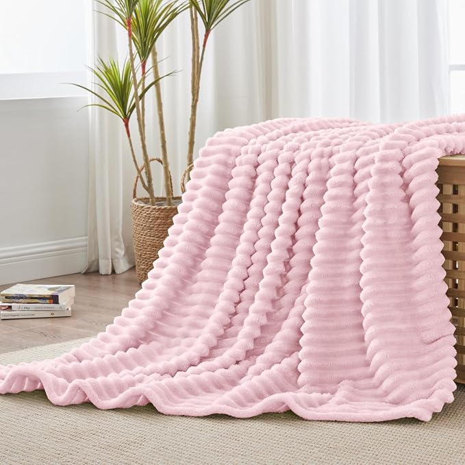 BEDELITE Ribbed Fleece Throw Blanket for Couch, Cherry Blossom, 50"x70" | Ultra-Soft Plush Fleece, Warm Yet Lightweight, Ribbed Texture, Home Decor, Machine Washable, Giftable, All-Season Use