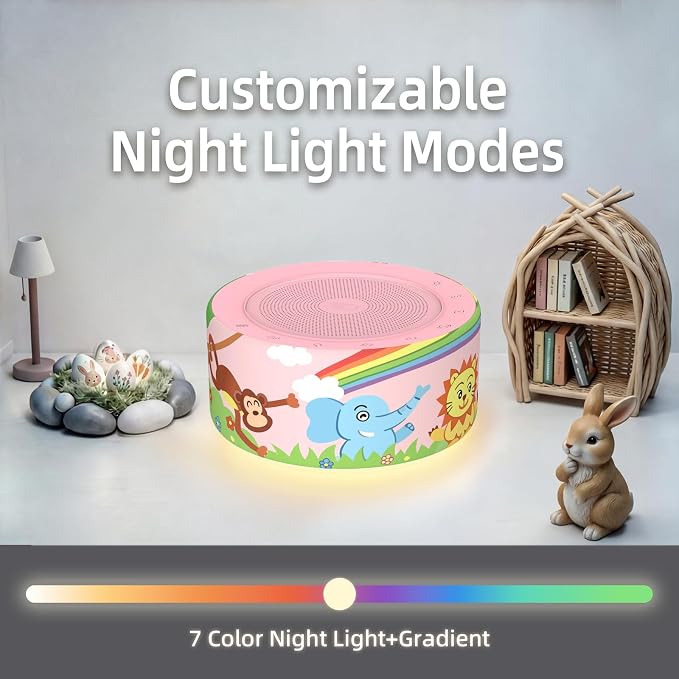 Kipcush White Noise Machine for Baby & Adults, Sleep Sound Machine with 30 Soothing Sounds, 8-Color Night Light, Memory Function, White Noise for Sleeping, Nursery, Office, Travel, Relaxation